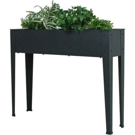 Letto rialzato in metallo, altezza 80 cm Letto rialzato balcone stretto, fioriera con piedini da esterno, acciaio verniciato a polvere in antracite, L102 cm (1/4)