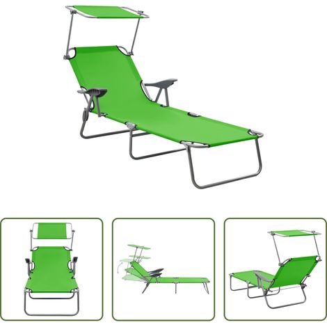 Chaise de jardin - Chaise longue avec auvent acier vert (1/5)