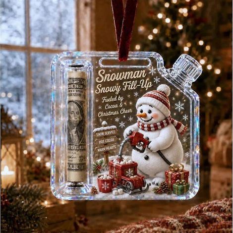 Porte-billets de Noël en acrylique transparent, décoration amusante à suspendre au sapin, ornement de Noël en forme de tirelire, décoration amusante pour offrir de l'argent. (1/4)