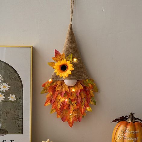 Guirlande Porte Automne - Couronne De Feuilles D'érable Artificielles Avec Lumières Led - Décoration Intérieure Extérieure Pour Thanksgiving - 1 Pièce (1/5)