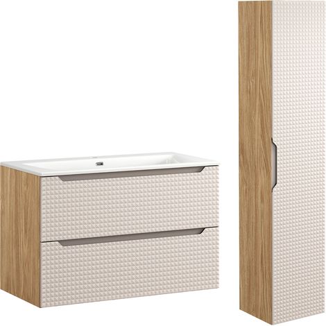 Set di mobili da bagno con lavabo Mallory beige e marrone 90cm