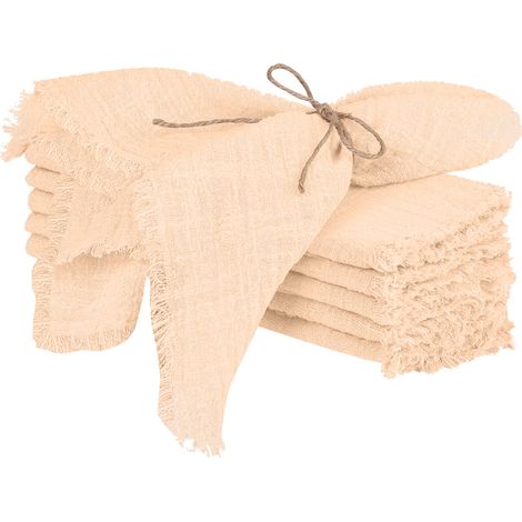 Serviette En Coton - 45 X 45 Cm - À Franges Et Pompons - Pour Dîners, Mariages Et Événements - Lot De 6 (1/5)
