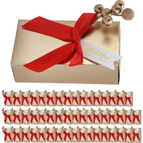 50 pièces boîte-cadeau papier pour bonbons de mariage avec nœud rouge, souvenirs invités (1/5)
