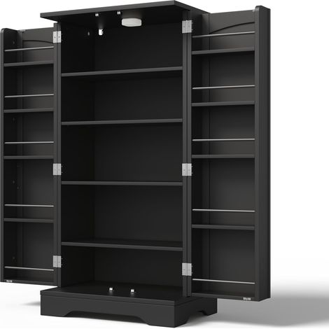 Aparador alto de MDF negro 120x60x40 cm con 2 puertas, balda ajustable y luz LED con sensor