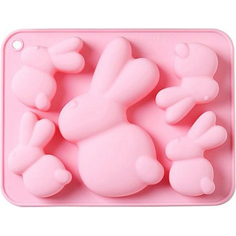 3D-Osterhasen-Silikonform, hitzebeständig für Schokolade, Gelee und Kuchen – 5 Mulden (1/5)