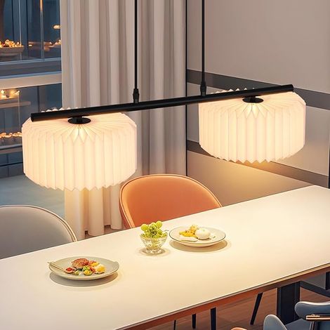 ZMH Lampe Suspendue Vintage 2 Flammes Abat - jour en Papier Blanc Pour Salon Salle à manger Chambre à coucher Esstisch Hängelampe Longue Sans Ampoule (1/5)