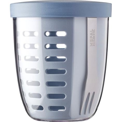 Mepal - Contenitore per Frutta e Verdura Ellipse - Portapane per Frutta e Verdura - Ideale per Chi è in Viaggio - Contenitore per Frutta con Forchetta e Colino - 600 ml - Nordic Blue (1/5)
