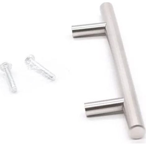 Poignée - Entraxe 128 mm - Poignée de porte - Poignée de tiroir - Acier inoxydable - 1 pièce - Ronde - Argentée (1/2)