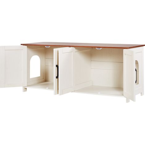 Mophorn Armario de madera para arenero de gatos, inodoro interior con 4 puertas,compatible con la mayoría de areneros, dimensiones de 120 x 45 x 50 cm, capacidad superior de 60 kg e inferior de 45 kg