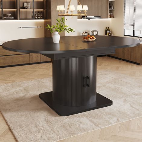 Table à manger extensible avec étagères amovibles, meuble multifonctionnel pour petite cuisine, table de salle à manger compacte à plateau MDF noir, rangement intégré, idéale petits espaces (1/5)