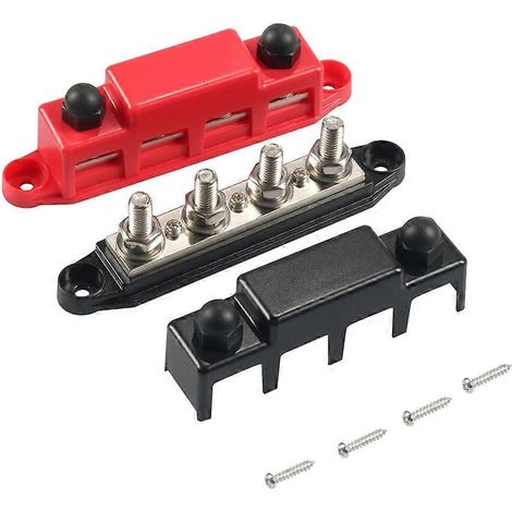 Bloc de distribution d'alimentation 12 V 300 A avec 4 goujons de 3/8 po pour batteries automobiles et marines 12 V, bornier avec couvercle (1/5)