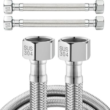 2 tuyaux flexibles 1/2" x 1/2", tuyau flexible en acier inoxydable de 30 cm, tuyau flexible blindé de, tuyau de raccordement avec tresse en acier inoxydable (1/5)