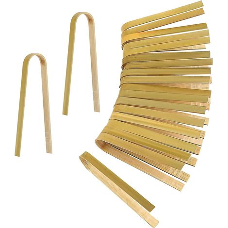 20 Pièces Pinces en Bambou Jetables Ustensiles de Cuisine Pinces à Pain Pinces à Pain Naturel pour la Cuisine (1/5)