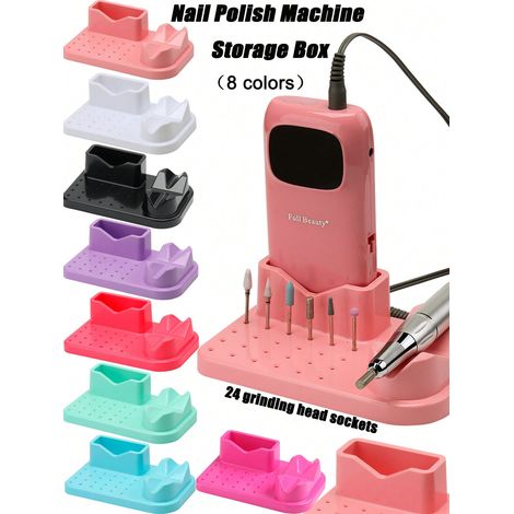 1 boîte de rangement multifonction pour broyeur avec poignée, support pour forets à ongles à 24 emplacements, organisateur résistant pour forets à ongles pour salon et usage domestique : Blanc (1/5)