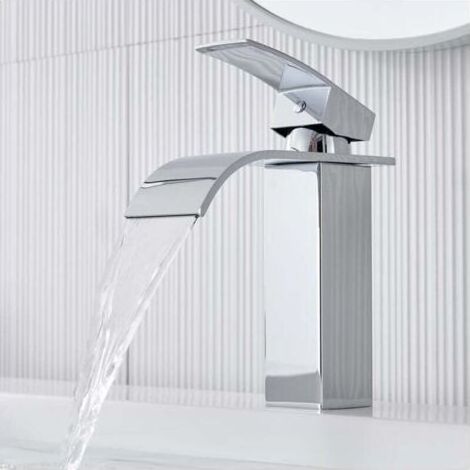 Cascata rubinetto per bagno, spazzolato, singola maniglia rubinetto, il tubo di alimentazione dell'acqua (calda e fredda), lavello camping-car, hotel, agriturismo (1/5)