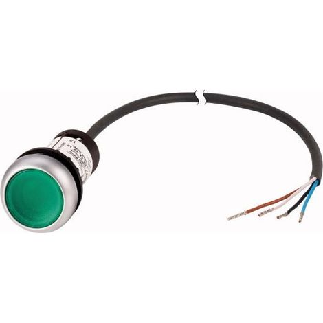 Bouton-poussoir lumineux RMQ Compact vert plat à accrochage 1o/0f extrémité ouverte câble noi EATON C22-DRL-G-K10-24-P62