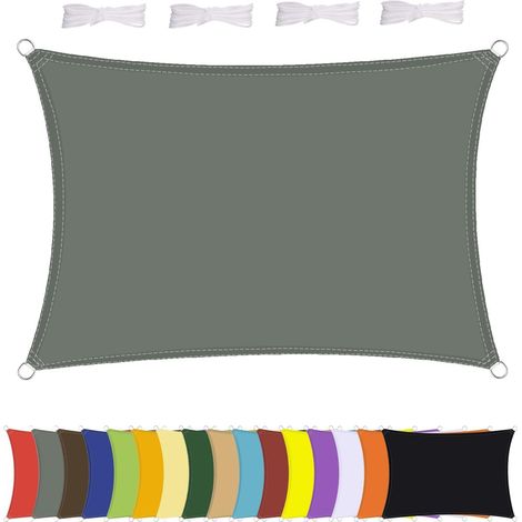 Voile d'ombrage imperméable rectangulaire, résistant aux intempéries, en polyester de qualité supérieure, plusieurs longueurs et largeurs au choix, avec cordes de fixation, rectangulaire, 4 x 4 (1/5)