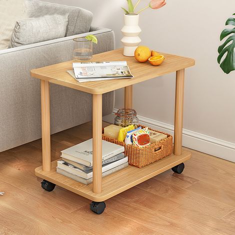 Desserte de Cuisine sur Roulettes - Mini Table Basse de Salon - Bois Massif - Roulant - Couleur Bois (1/5)