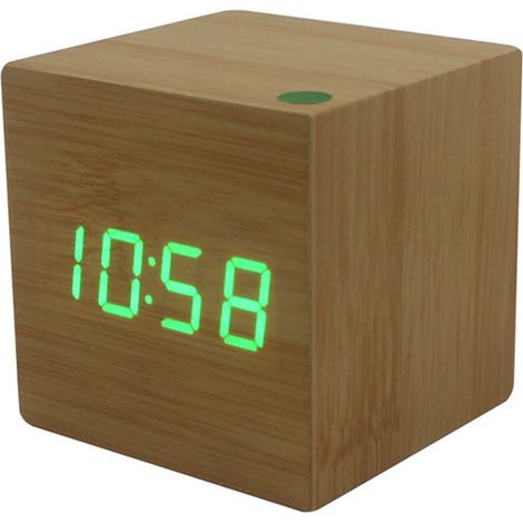 Holz-LED-Wecker mit elektronischer Digitalanzeige für Zeitstummschaltung, Würfeluhr, Holzalarm für Schlafzimmer mit LED