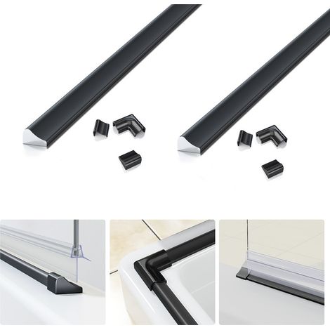 WDWRITTI 2x95cm Schwallschutzleiste Duschwasserstop Alu Schwallschutzprofil Schwallschutzleiste für Dusche, Schwarz