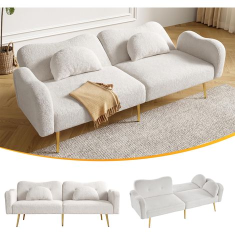 [Fonction couchage] Canapé-lit 2 places - Canapé 2 places moderne avec dossier réglable et pieds en métal doré, fonction lit intégrée. Meuble multifonctionnel 2 en 1. (1/5)