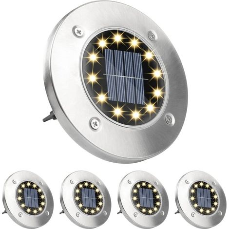 4 Pack Solar Ground Lights, 12 LED Warm White Solar Lights Outdoor, Stainless Steel IP65 Waterproof Solar Powered Lights for Lawn, Garden Pathway, Yard