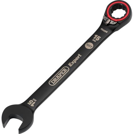 Draper 03905 Draper Expert HI-TORQ Metric Reversible Ratchet Combination Spanner, 15mm, Black (1/2)