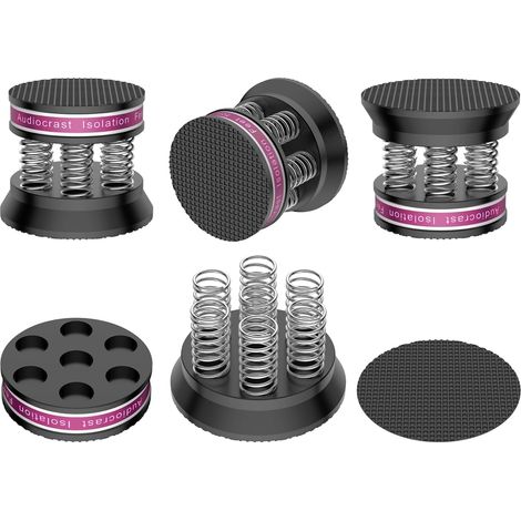 Set di 4 piedini per altoparlanti premium - Smorzatori di vibrazioni - Piedini in alluminio - Con smorzatore di risonanza in gomma antiscivolo (Audiocrast-nero)