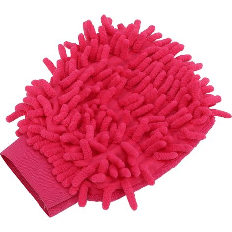 Gant de lavage auto sans rayures double face chenille rose doux pour nettoyage véhicule (1/5)