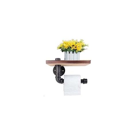 Portepapier toilette Étagère murale décorative  Style industriel  Tuyau en acier  Avec étagère en bois pour décoration de salle de bain