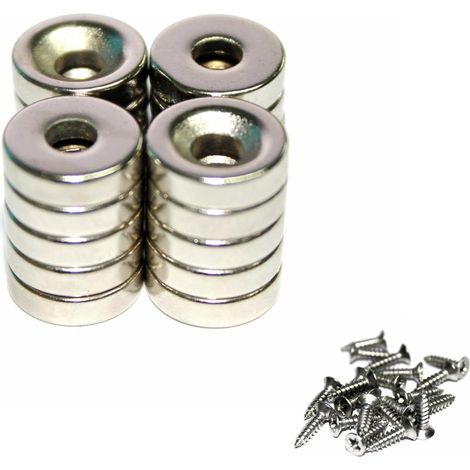 Lot de 10 paires d'aimants d'attraction mutuelle en néodyme avec trou fraisé - 10 mm x 3 mm - Trou de 3 mm - Aimants de terre rare avec 20 vis (1/5)