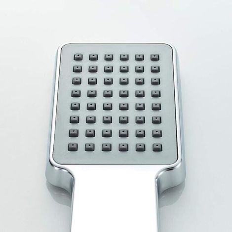 Soffione doccia a risparmio idrico, a riduzione di pressione, universale, facile da installare e pulire, quadrato, cromato. (1/4)