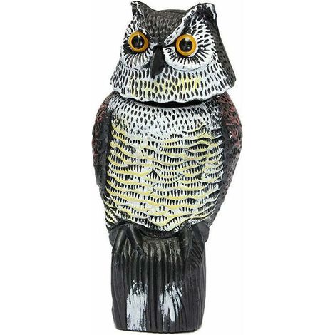 38cm Bird Scarers for Gardens, Owl Decoy with Rotating Head, Realistic Garden Owl Decoy to Scare Birds Away