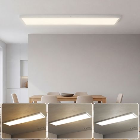 HOMCOM juego de 4 lámparas de techo, color regulable, plafones led de techo con interruptor DIP y de pared, 3000K/4000K/6000K, 120x30x3,7 cm, blanco