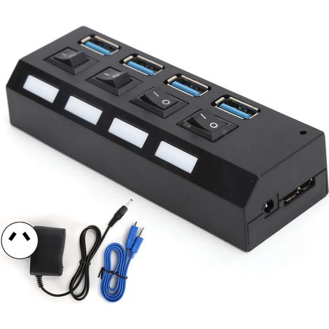 Hub USB 3.0 4 ports avec interrupteurs individuels, adaptateur multiprise pour clavier, tension large 100-240V prise AU (1/5)