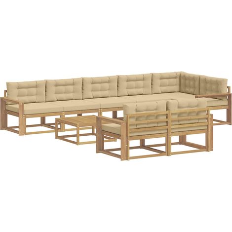Conjunto de sofás de exterior 9 uds. 8 plaza y Beige Poliéster vidaXL (1/5)