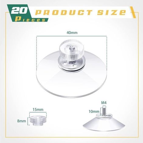 Ventouses en plastique 40 mm – Ventouse en PVC transparent avec écrou à vis – Adhésif puissant pour surfaces lisses – Lot de 20 pièces (1/4)