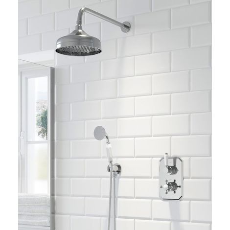 Thermostatic Concealed Lever Cross Shower Wall Mounted Head Handset (1/5)