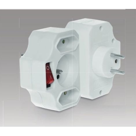 Steckdosenverteiler mit Schalter, 1 Steckdose mit/ohne + 2x Eurostecker, weiß, R-12WS-B