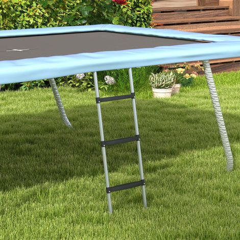 Échelle de trampoline à 3 ou 2 marches larges horizontales. crochet universel. capacité de 120 kg. 110 x 32 cm argent