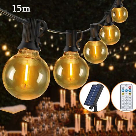 Guirlande Solaire Exterieur,15m Guirlande Lumineuse Solaire avec 25+1 G40 Ampoules, 8 Modes Étanche IP44 Guirlande Guinguette Noël (1/5)
