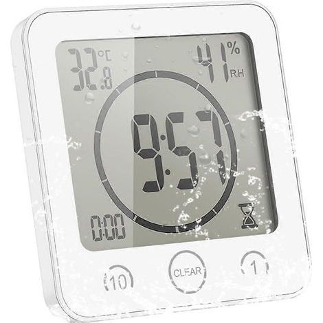 Digitaler Duschtimer, wasserdichter Badezimmermonitor mit digitalem LCD-Bildschirm, Touch-Timer, Multifunktionsanzeige für Temperatur und Luftfeuchtigkeit. (1/5)
