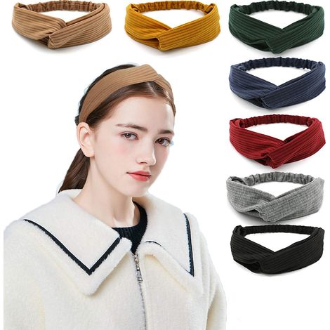 Headband - Criss Cross Knotted Stretchy Hair Band - For Women And Girls - Boho Vintage Leisure Use - 7 Pieces (1/5)