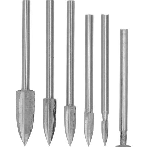 Fraise à sculpter le bois avec queue de 3 mm en acier rapide, 3 dents, outil de sculpture sur bois, 5 pièces, fraise à 3 dents, fraise à meuler et mandrin (1/5)