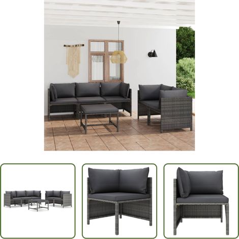vidaXL Canapé en résine - Salon de jardin 6 pcs avec coussins Résine tressée Gris (1/5)