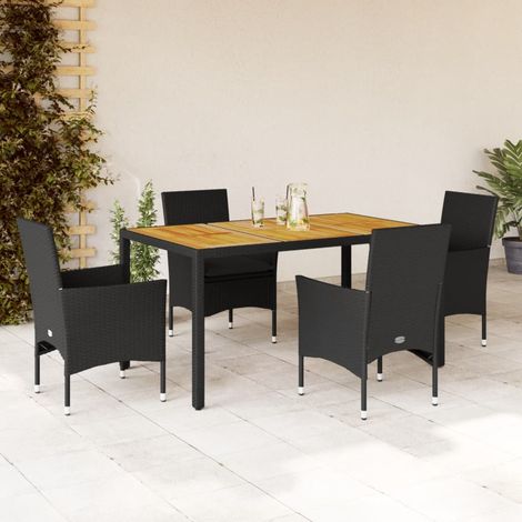 Ensemble à manger de jardin et coussins 5 pcs-Salon de jardin noir rotin acacia 266891 (1/5)