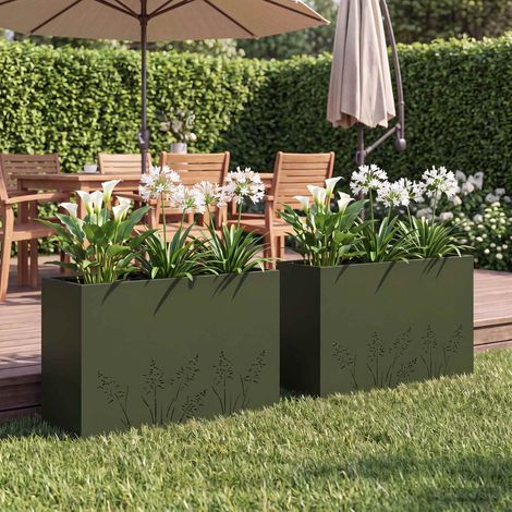 vidaXL Cache-pot de jardin 2 pc Vert olive 80 x 20 x 49 cm (1/5)