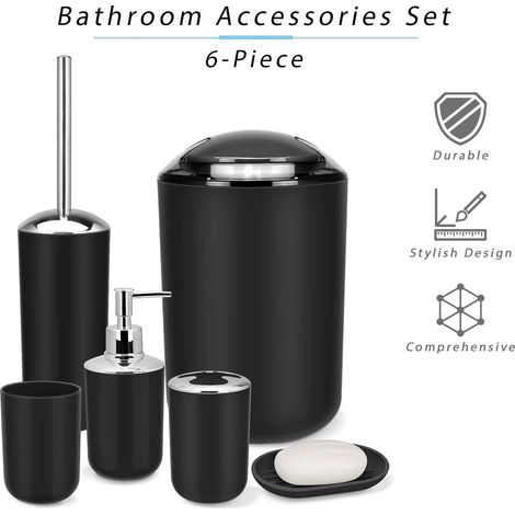 Ensemble d'accessoires de Salle de Bain, Coffret Cadeau 6 pièces en Plastique, Porte-Brosse à Dents, gobelet à Brosse à Dents, Distributeur de Savon, Porte-Savon, Porte-Brosse WC, Poubelle