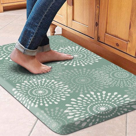 Hot-selling Nordic style light luxury wipeable and washable kitchen floor mat with classic floral pattern, high-end feel, and oil-resistant properties - Chrysanthemum - Green woven texture - 441201.2C