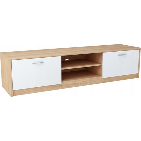 Meuble TV Chêne de Sonoma - Banc TV, Table TV avec 2 portes et 2 étagères - 160 x 41 x 36 cm (1/4)